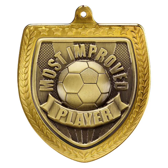Cobra Football Most Improved Shield Medal Gold 75mm