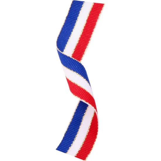 Medal Ribbon Red White & Blue With Gold Thread 395x22mm