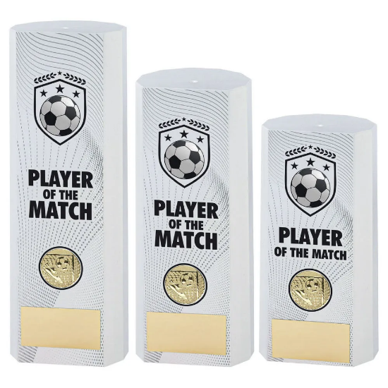 WHITE PLASTIC FILLED COLUMN FOOTBALL PLAYER OF THE MATCH (1in CEN)