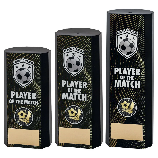 BLACK PLASTIC FILLED COLUMN FOOTBALL PLAYER OF THE MATCH (1in CEN)
