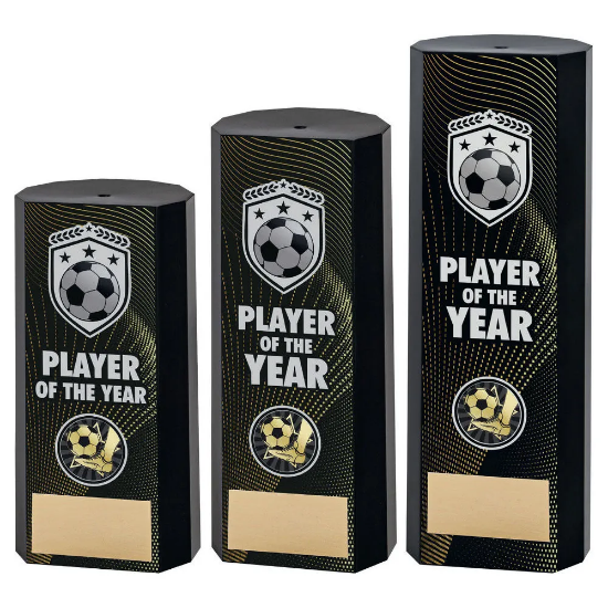 BLACK PLASTIC FILLED COLUMN FOOTBALL PLAYER OF THE YEAR (1in CEN)
