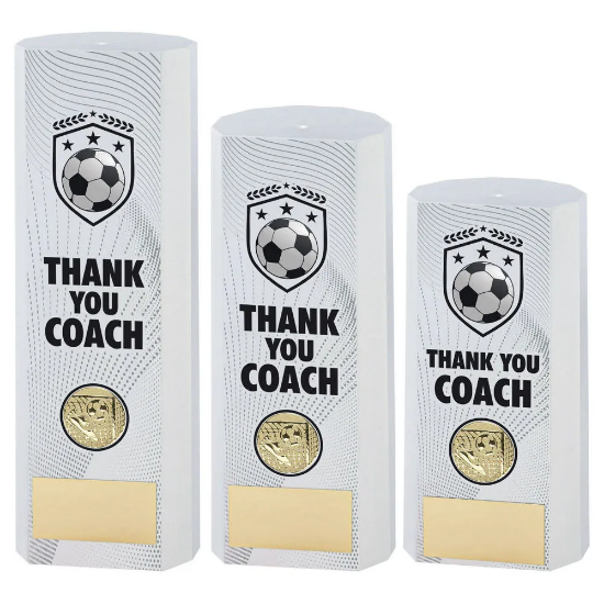 WHITE PLASTIC FILLED COLUMN FOOTBALL THANK YOU COACH (1in CEN)