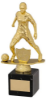 GOLD/BLK PLASTIC FEMALE FOOTBALL FIGURE ON BLK MARBLE TROPHY (1in CEN) - 10in