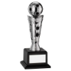 SILVER/BLACK PLASTIC FOOTBALL FIGURE ON BASE - 7.5in