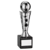 SILVER/BLACK PLASTIC FOOTBALL FIGURE ON BLACK MARBLE TROPHY - 6.75in