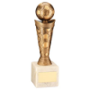 BRONZE/GOLD PLASTIC FOOTBALL FIGURE ON CREAM MARBLE TROPHY - 6.75in