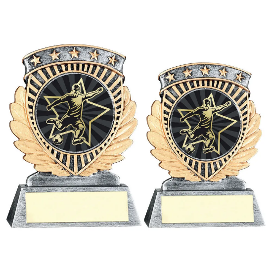 PEW/GOLD 5 STAR HOLDER WITH VINYL MALE FOOTBALL INSERT & PLATE