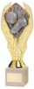 GOLD PLASTIC HOLDER + FOOTBALL DISC ON CREAM MARBLE TROPHY (1in CEN) - 10in