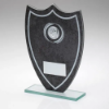 STONE EFFECT GLASS SHIELD WITH FOOTBALL CENTRE AND PLATE - 7.25in