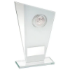 WHITE/SILVER PRINTED GLASS PLAQUE WITH FOOTBALL INSERT AND PLATE - 8in
