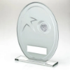 WHITE/SILVER PRINTED GLASS OVAL WITH FOOTBALL INSERT AND PLATE - 8in