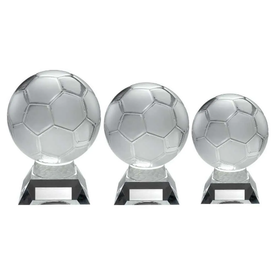 LARGE CLEAR GLASS FOOTBALL WITH PLATE