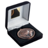 BLACK VELVET BOX AND 60mm MEDAL FOOTBALL TROPHY BRONZE - 4in