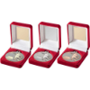 VELVET BOX AND 50mm FOOTBALL MEDAL TROPHY MATT SILVER/SILVER
