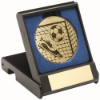BLACK PLASTIC BOX WITH FOOTBALL INSERT TROPHY GOLD - 3.5in