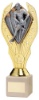 GOLD PLASTIC HOLDER + MALE RUGBY DISC ON CREAM MARBLE TROPHY (1in CEN) - 10in