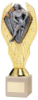 GOLD PLASTIC HOLDER + FEMALE RUGBY DISC ON CREAM MARBLE TROPHY (1in CEN) - 11in