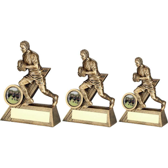 BRZ/GOLD MALE RUGBY MINI FIGURE WITH PLATE (1in CENTRE)