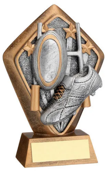 BRZ/GOLD DIAMOND HOLDER WITH RUGBY DISC AND PLATE - 5.25in