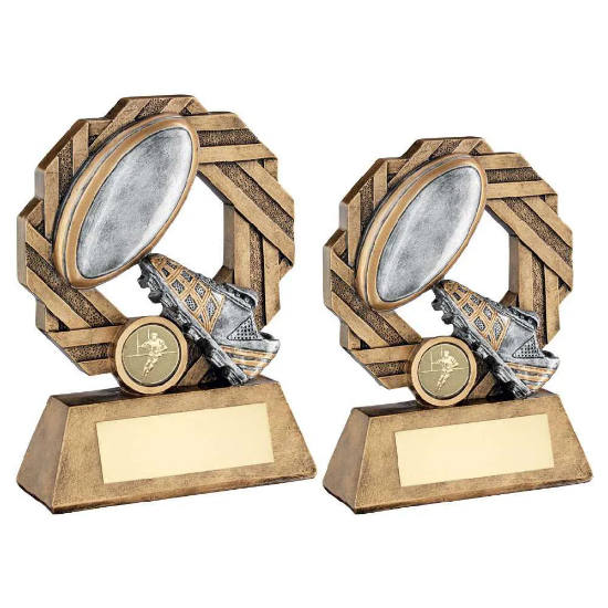 BRZ/PEW/GOLD RUGBY OCTO RIBBON SERIES WITH PLATE (1in CENTRE)