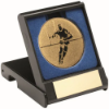 BLACK PLASTIC BOX WITH RUGBY INSERT TROPHY GOLD - 3.5in