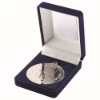 BLUE VELVET BOX AND 50mm MEDAL RUGBY TROPHY SILVER - 3.5in