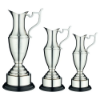 NICKEL PLATED CLARET JUG ON ROUND BASE WITH PLINTH