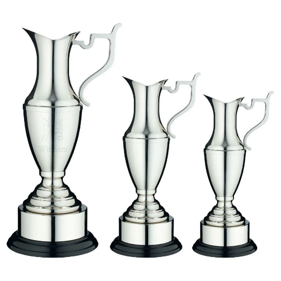 NICKEL PLATED CLARET JUG ON ROUND BASE WITH PLINTH