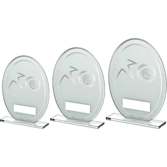 WHITE/SILVER PRINTED GLASS OVAL WITH GOLF INSERT AND PLATE