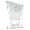 WHITE/SILVER PRINTED GLASS PLAQUE WITH GOLF INSERT WITH PLATE - 8in