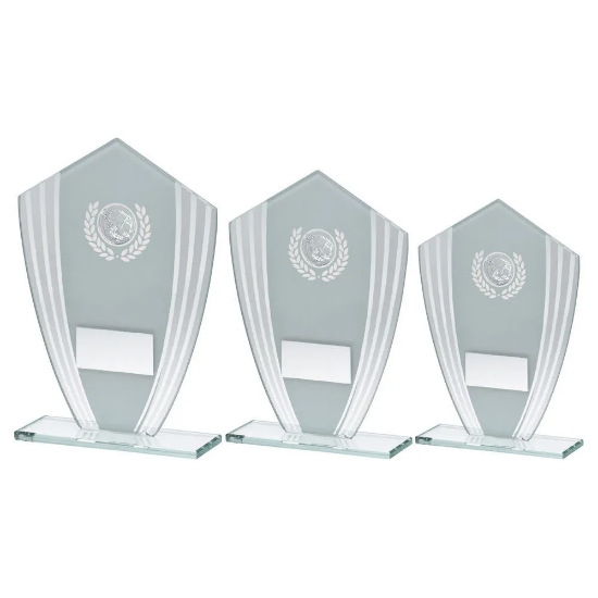 WHITE/SILVER GLASS SHIELD PLAQUE WITH GOLF INSERT & PLATE