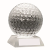 CLEAR GLASS GOLF BALL WITH PLATE - 3.75in