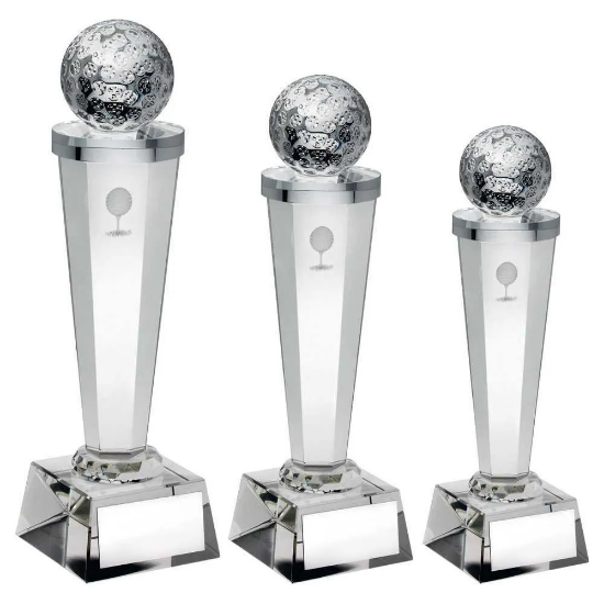 CLEAR GLASS COLUMN WITH LASE GOLF IMAGE WITH PLATE