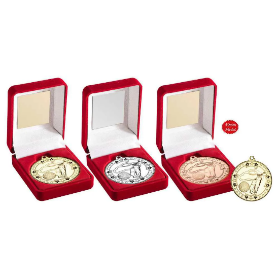 VELVET BOX AND 50mm MEDAL GOLF TROPHY SILVER