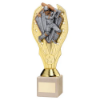 GOLD PLASTIC HOLDER + CRICKET BATSMAN DISC+CREAM MARBLE TROPHY (1in CEN) - 11in