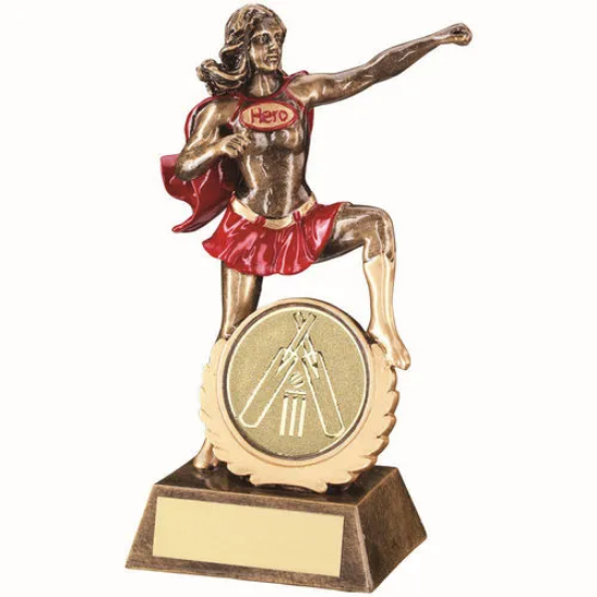 BRZ/GOLD/RED RESIN FEMALE HERO AWARD WITH CRICKET INSERT - 7.5in