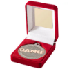 RED VELVET BOX AND 50mm DANCE MEDAL TROPHY MATT SILVER/BRONZE - 3.5in