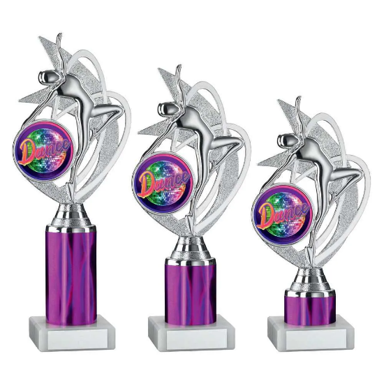 SILVER/PURPLE DANCE/GYM FIGURE ASSEMBLED ON MARBLE