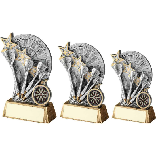 PEW/GOLD DARTBOARD WITH DARTS ON BRZ BASE WITH PLATE (1in CEN)