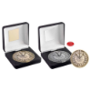 BLACK VELVET BOX AND 70mm MEDALLION DARTS TROPHY ANTIQUE SILVER