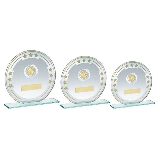 JADE/SILVER/GOLD ROUND GLASS WITH DARTS INSERT AND PLATE