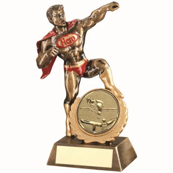BRZ/GOLD/RED RESIN GENERIC HERO AWARD WITH POOL/SNOOKER INSERT & PLATE - 7.25"