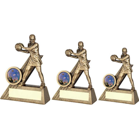 BRZ/GOLD FEMALE NETBALL MINI FIGURE WITH PLATE (1in CENTRE)