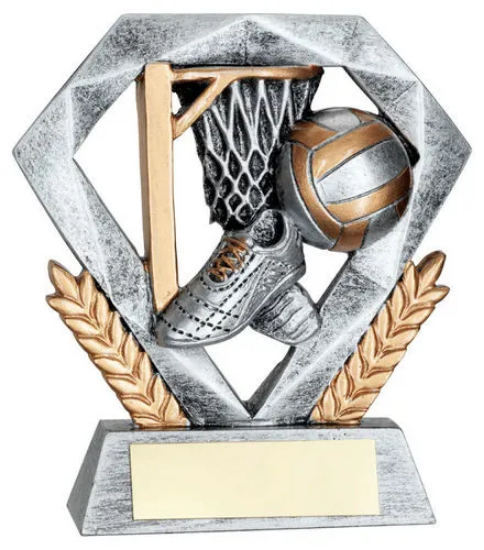 PEW/GOLD NETBALL MINI DIAMOND WITH PLATE - 4in