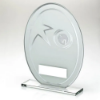 WHITE/SILVER PRINTED GLASS OVAL WITH NETBALL INSERT AND PLATE - 6.5in