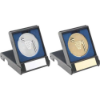 BLACK PLASTIC BOX WITH NETBALL INSERT TROPHY SILVER