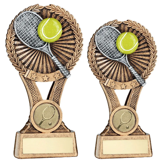 BRZ/GOLD/PEW TENNIS ROUND WREATH ON V RISER WITH PLATE (1in CEN)