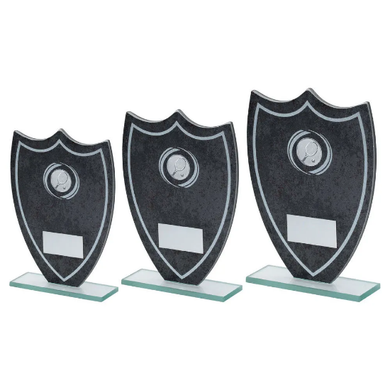 STONE EFFECT GLASS SHIELD WITH TENNIS CENTRE AND PLATE