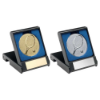 BLACK PLASTIC BOX WITH TENNIS INSERT TROPHY SILVER