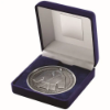 BLUE VELVET BOX AND 70mm MEDALLION MARTIAL ARTS TROPHY ANTIQUE SILVER - 4in
